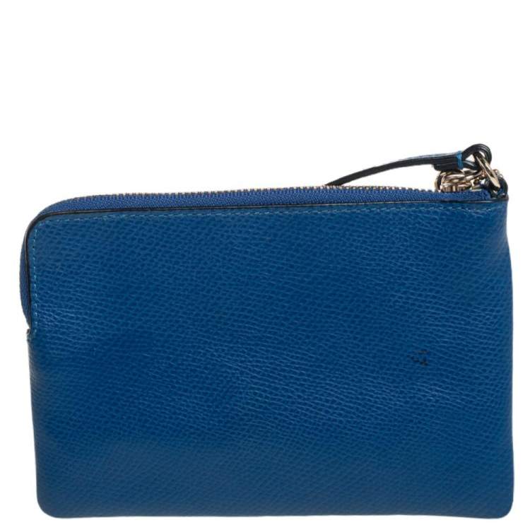 Pre Owned Coach Blue Leather Zip Wristlet Wallet
