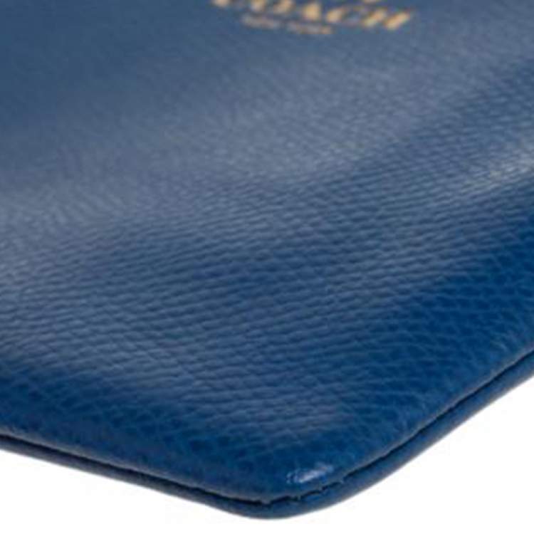 Pre Owned Coach Blue Leather Zip Wristlet Wallet