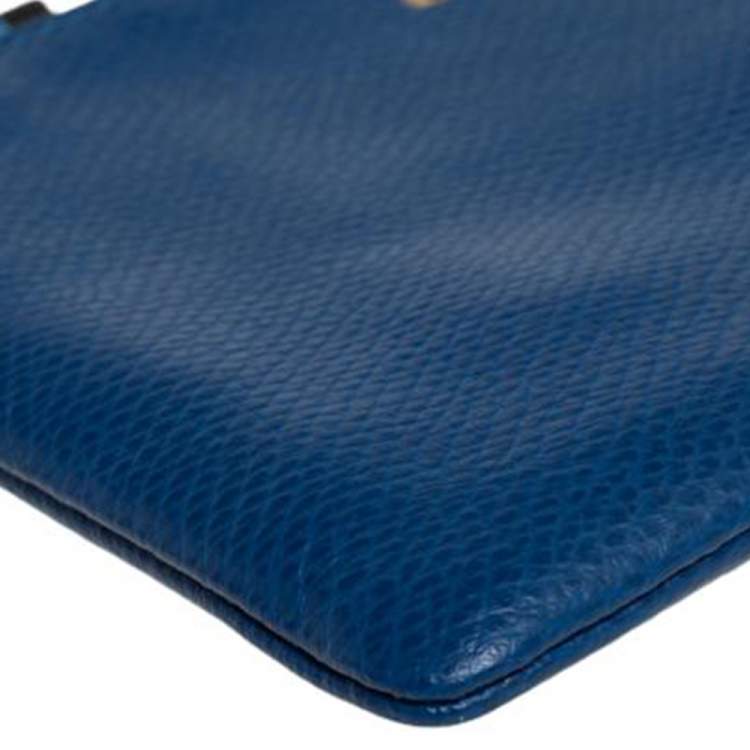 Pre Owned Coach Blue Leather Zip Wristlet Wallet