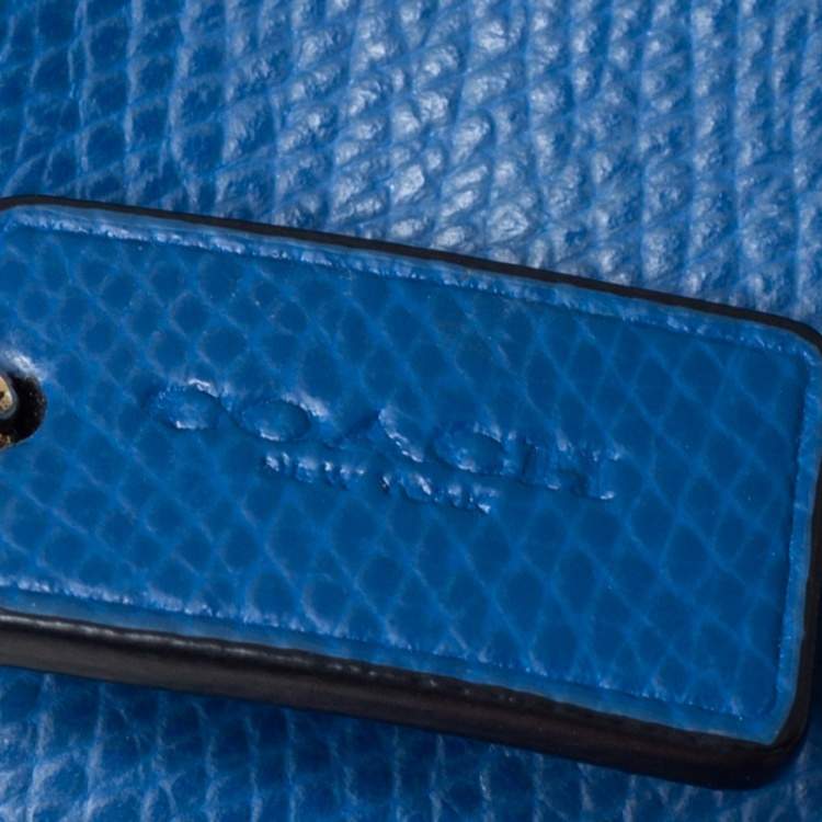 Pre Owned Coach Blue Leather Zip Wristlet Wallet