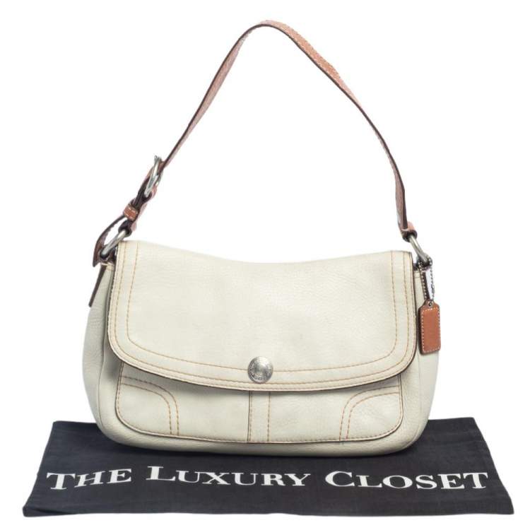 Pre Owned Coach White Leather Flap Shoulder Bag