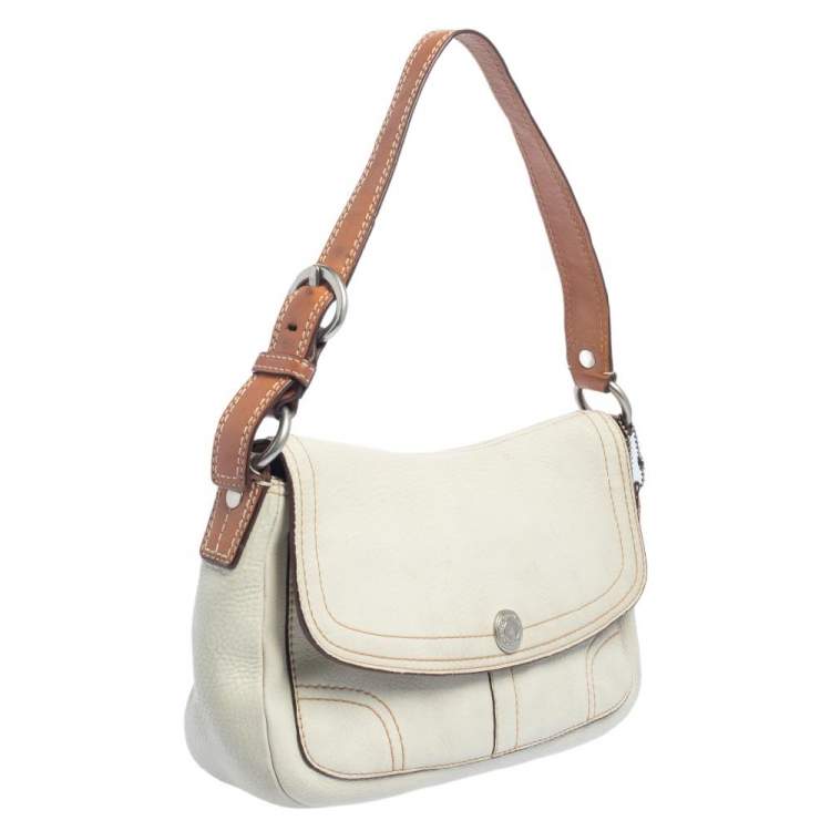 Pre Owned Coach White Leather Flap Shoulder Bag