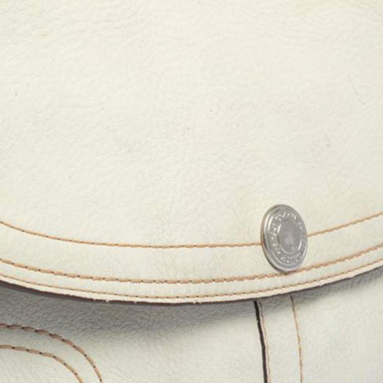 Pre Owned Coach White Leather Flap Shoulder Bag