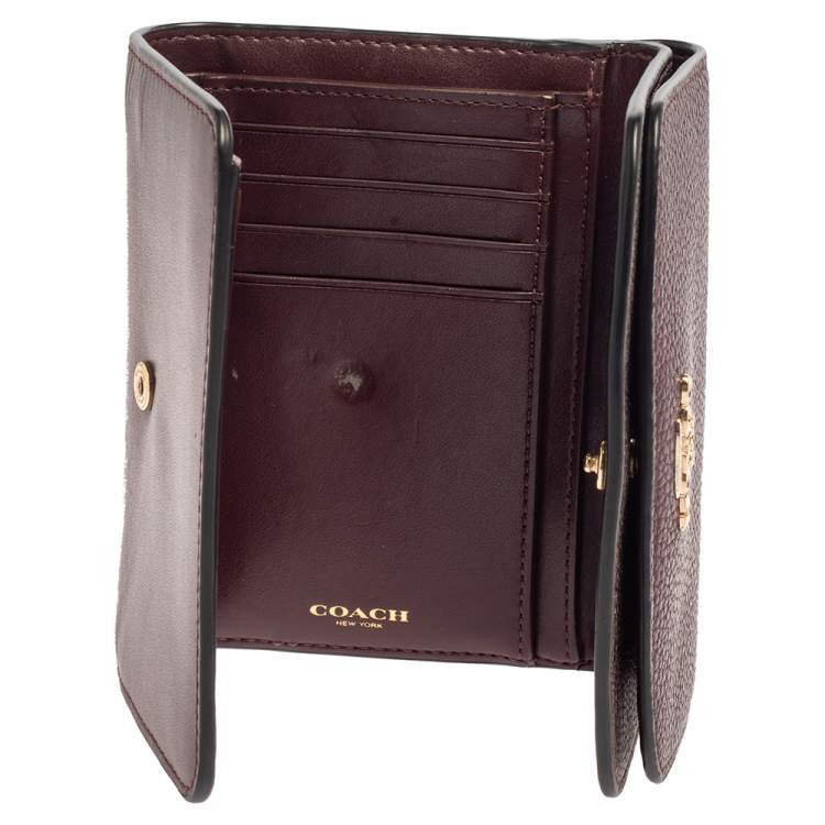 Pre Owned Coach Burgundy/Metallic Leather Trifold Wallet