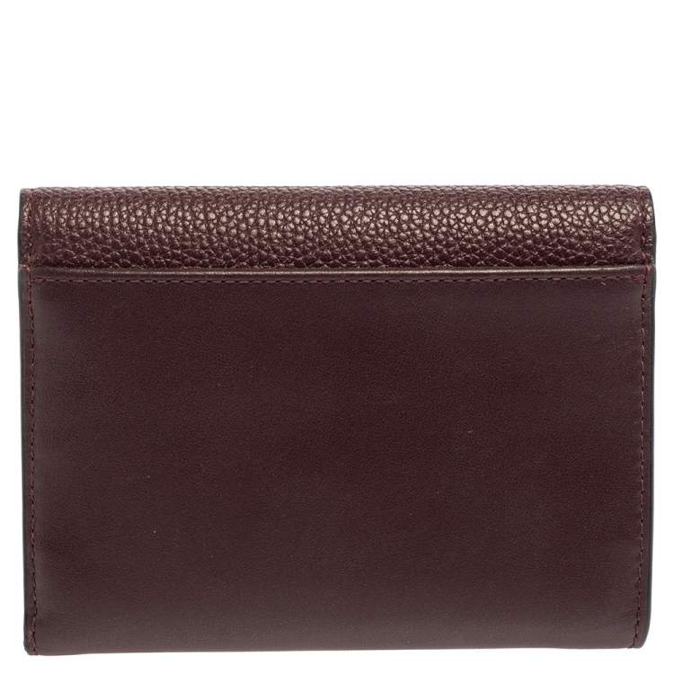 Pre Owned Coach Burgundy/Metallic Leather Trifold Wallet