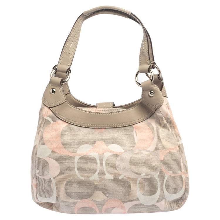 Pre Owned Coach Tri Color Signature Fabric and Leather Hobo