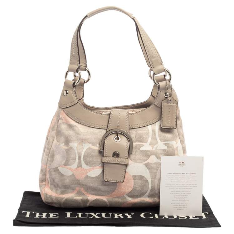 Pre Owned Coach Tri Color Signature Fabric and Leather Hobo