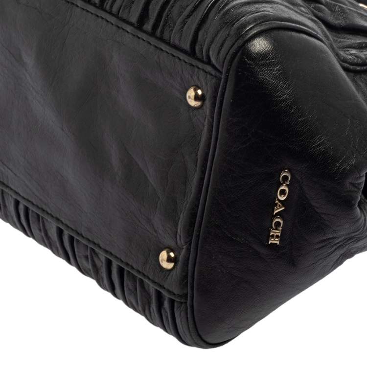 Pre Owned Coach Black Gathered Leather Small Madison Twist Satchel