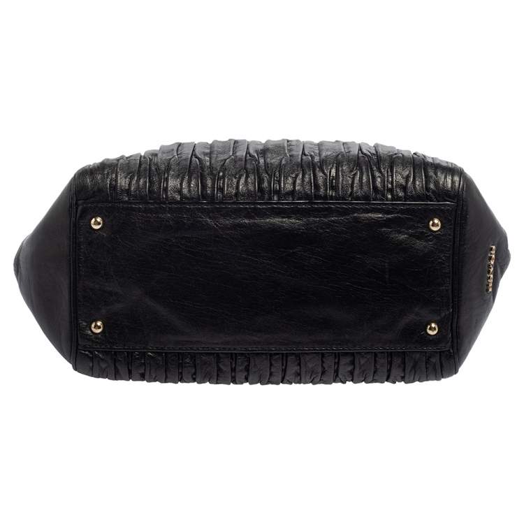 Pre Owned Coach Black Gathered Leather Small Madison Twist Satchel