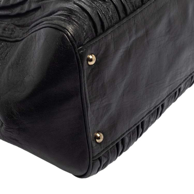 Pre Owned Coach Black Gathered Leather Small Madison Twist Satchel