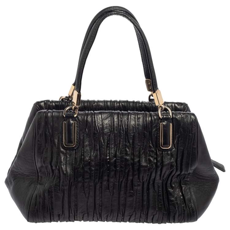 Pre Owned Coach Black Gathered Leather Small Madison Twist Satchel