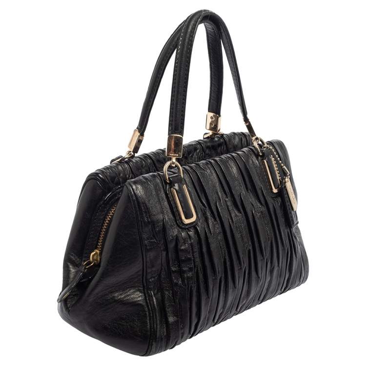 Pre Owned Coach Black Gathered Leather Small Madison Twist Satchel