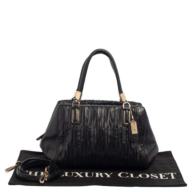 Pre Owned Coach Black Gathered Leather Small Madison Twist Satchel