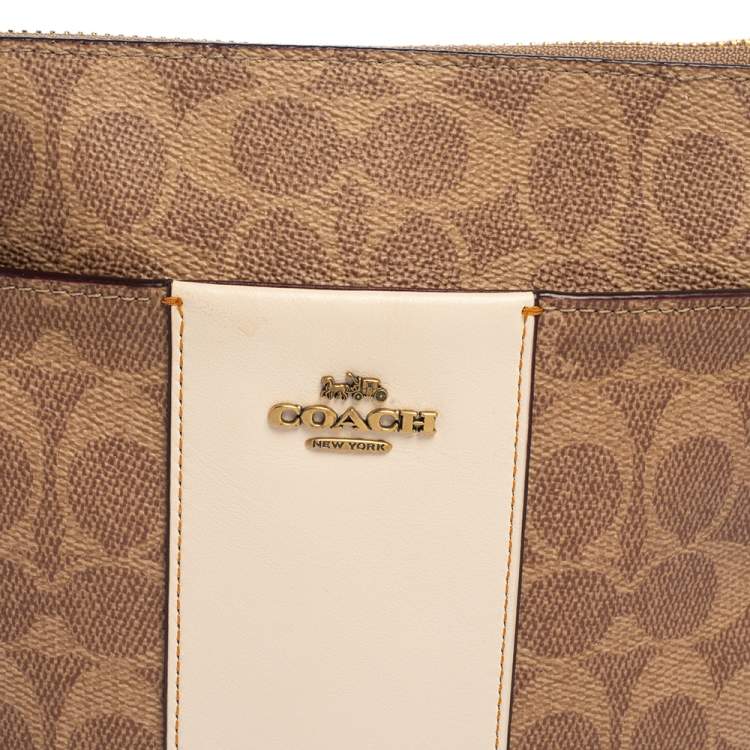 Pre Owned Coach Beige/Pink Signature Coated Canvas and Leather Kitt Messenger Bag