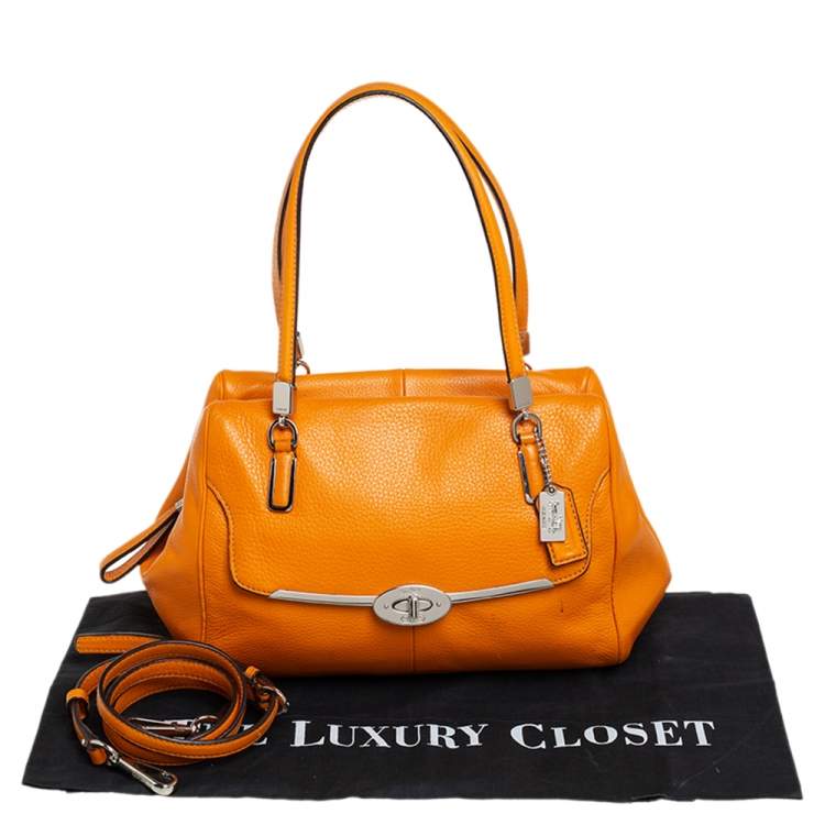 Pre Owned Coach Orange Leather Madison Madeline East West Satchel
