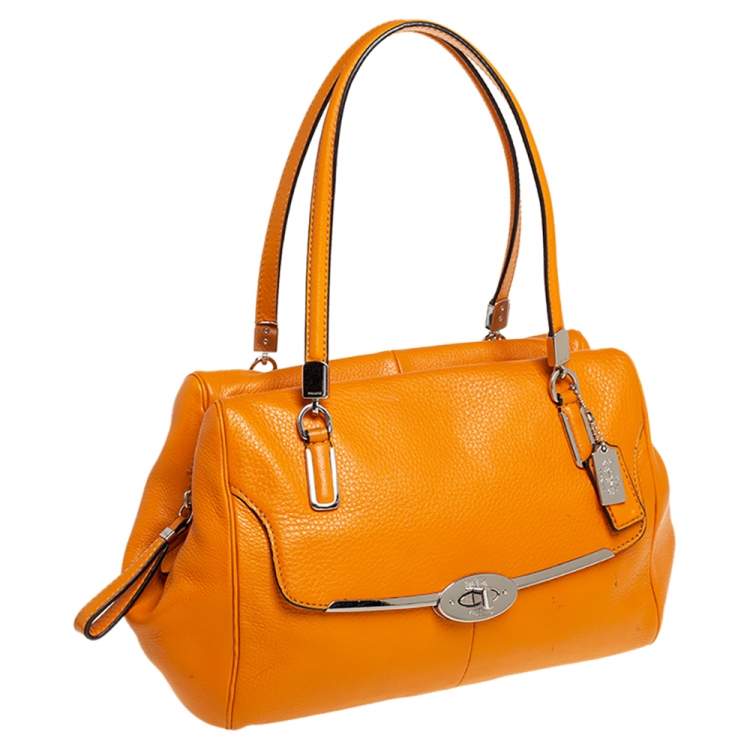 Pre Owned Coach Orange Leather Madison Madeline East West Satchel