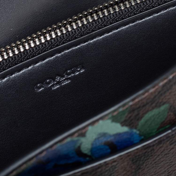 Pre Owned Coach Brown Signature Floral Print Coated Canvas and Leather Wallet on Chain 