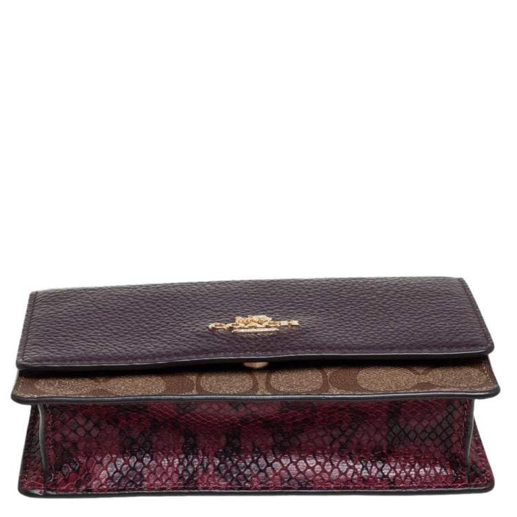 Pre Owned  Coach Multicolor Signature Leather, Coated Canvas and Python Effect Leather Chain Belt Bag