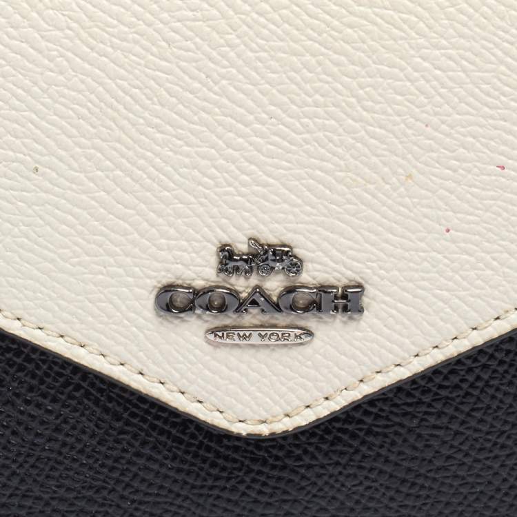 Pre Owned Coach Black/White Leather Colorblock Trifold Wallet 