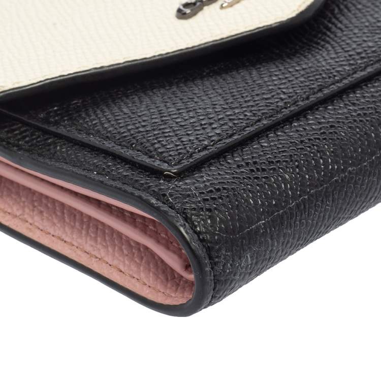 Pre Owned Coach Black/White Leather Colorblock Trifold Wallet 