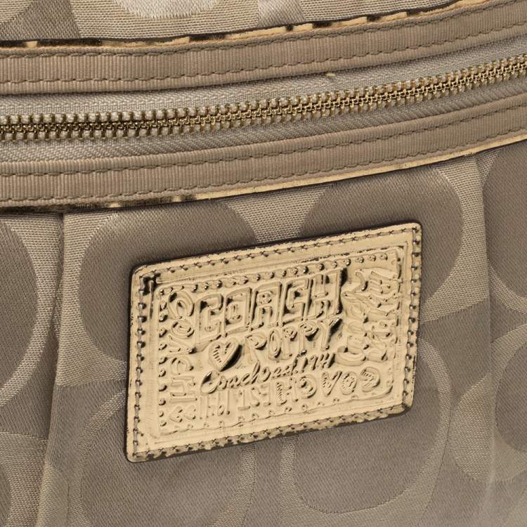 Pre Owned Coach Beige Signature Satin Messenger Bag