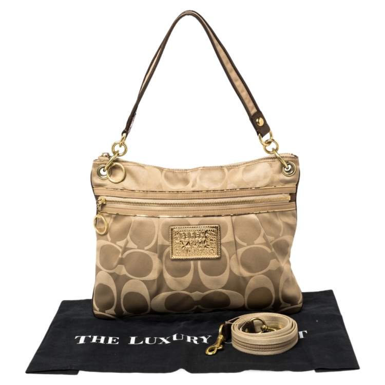 Pre Owned Coach Beige Signature Satin Messenger Bag