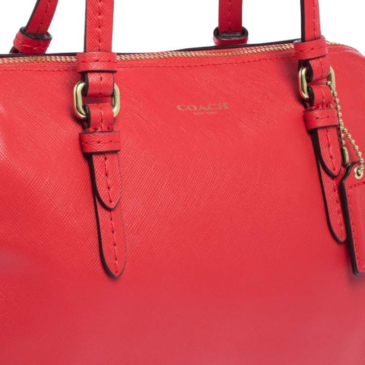 Pre Owned Coach Red Leather Boston Bag