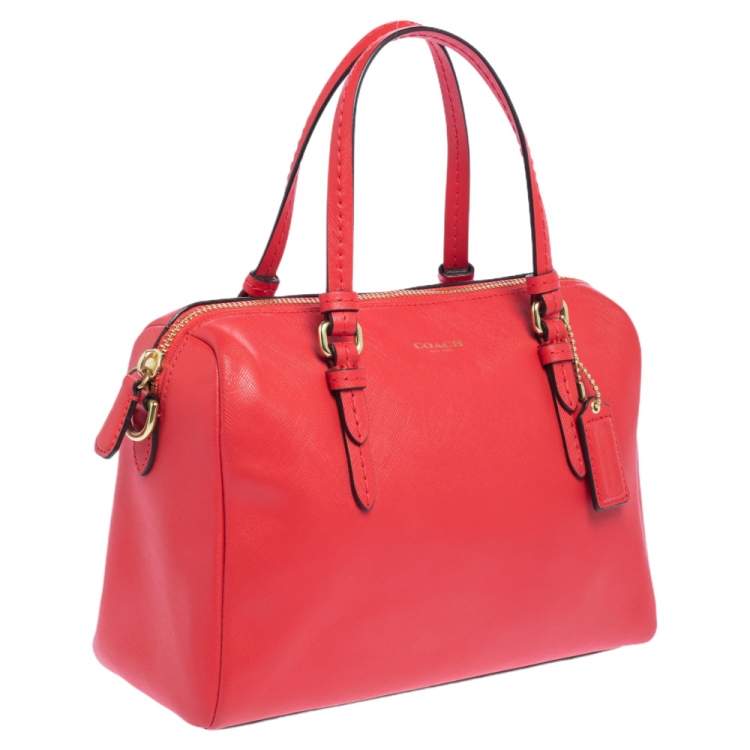 Pre Owned Coach Red Leather Boston Bag