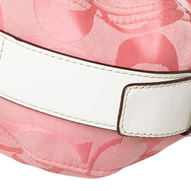 Pre Owned Coach Pink/White Signature Canvas and Leather Hobo