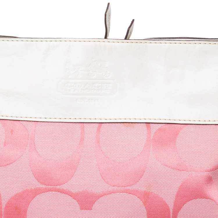 Pre Owned Coach Pink/White Signature Canvas and Leather Hobo