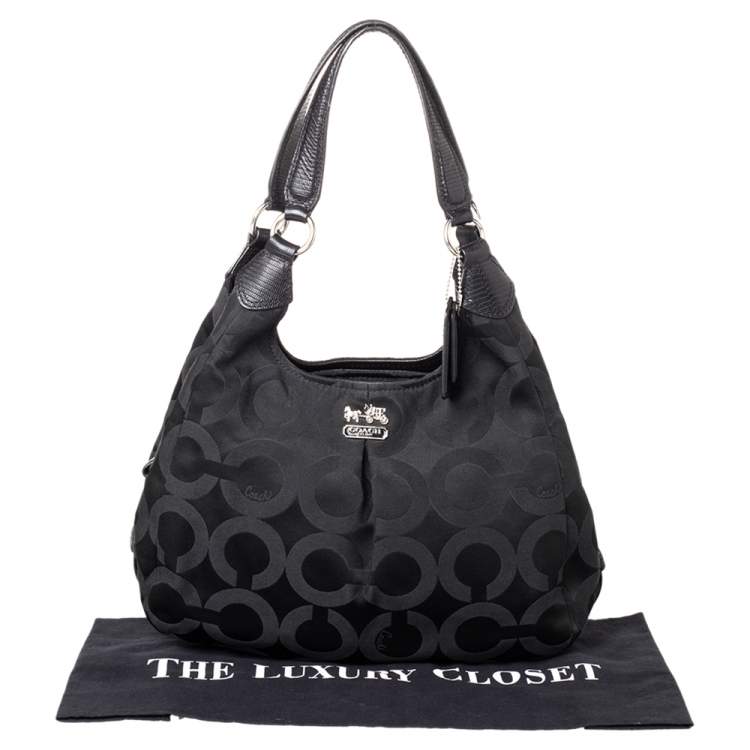 Pre Owned Coach Black Signature Canvas and Leather Madison Hobo