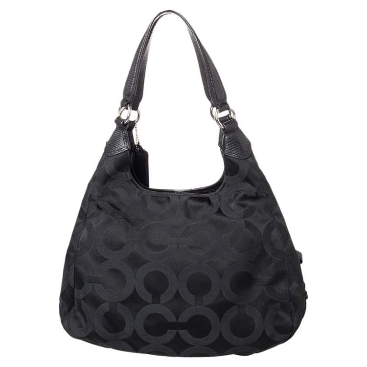 Pre Owned Coach Black Signature Canvas and Leather Madison Hobo
