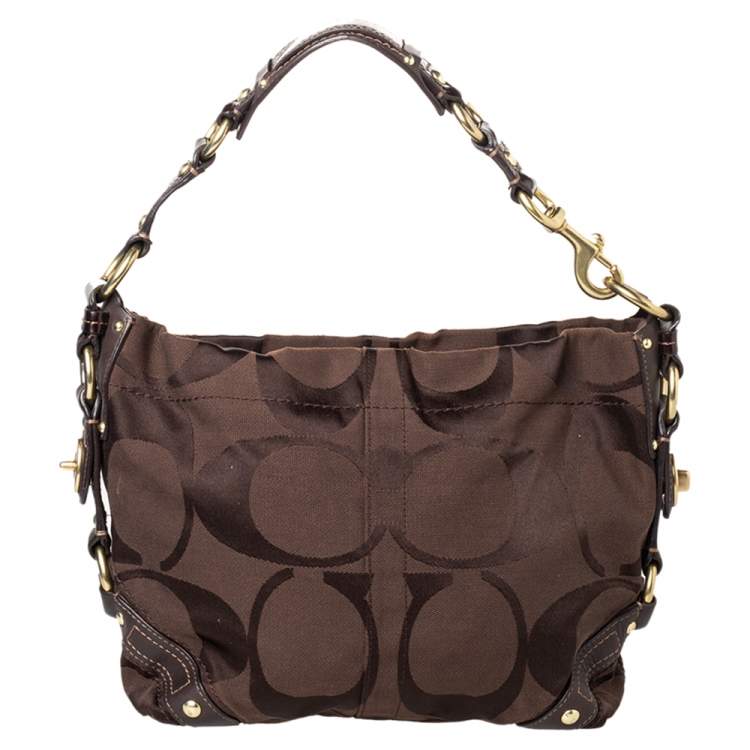 Pre Owned Coach Brown Signature Canvas And Leather Hobo