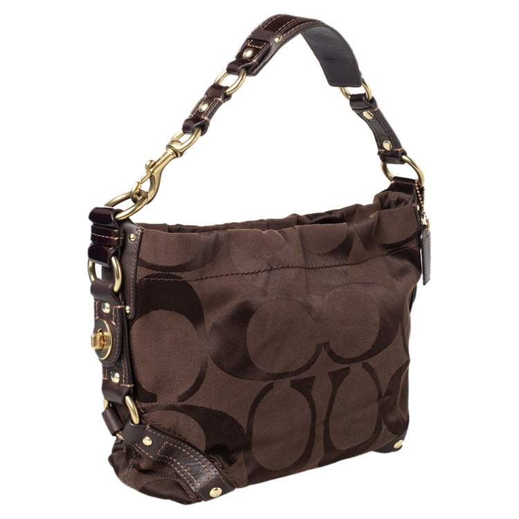 Pre Owned Coach Brown Signature Canvas And Leather Hobo