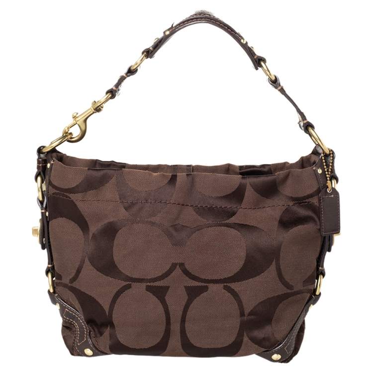 Pre Owned Coach Brown Signature Canvas And Leather Hobo