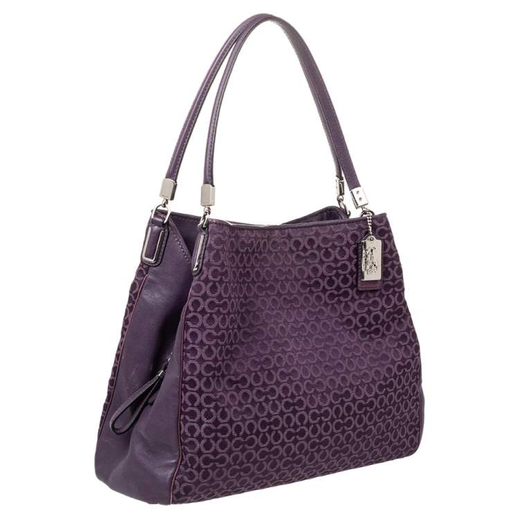 Pre Owned Coach Purple Signature Canvas And Leather Madison Phoebe Shoulder Bag