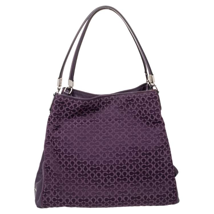 Pre Owned Coach Purple Signature Canvas And Leather Madison Phoebe Shoulder Bag