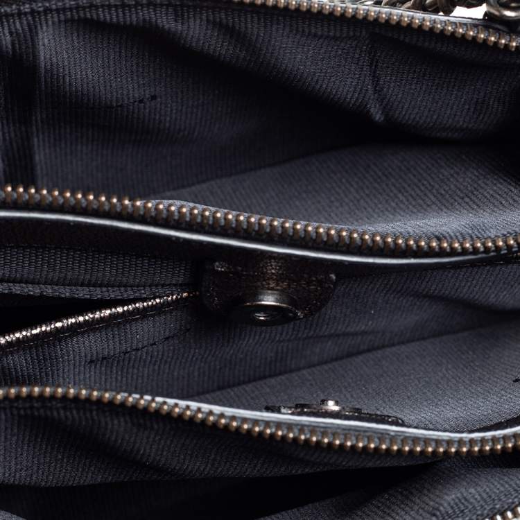 Pre Owned Coach Black/Gold Textured Leather Chain Tote