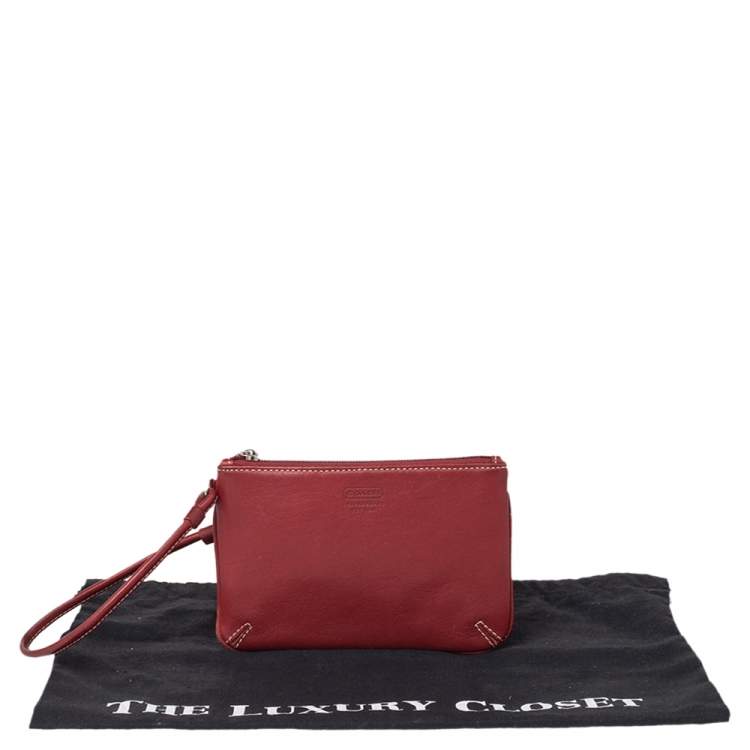 Pre Owned Coach Red Leather Wristlet