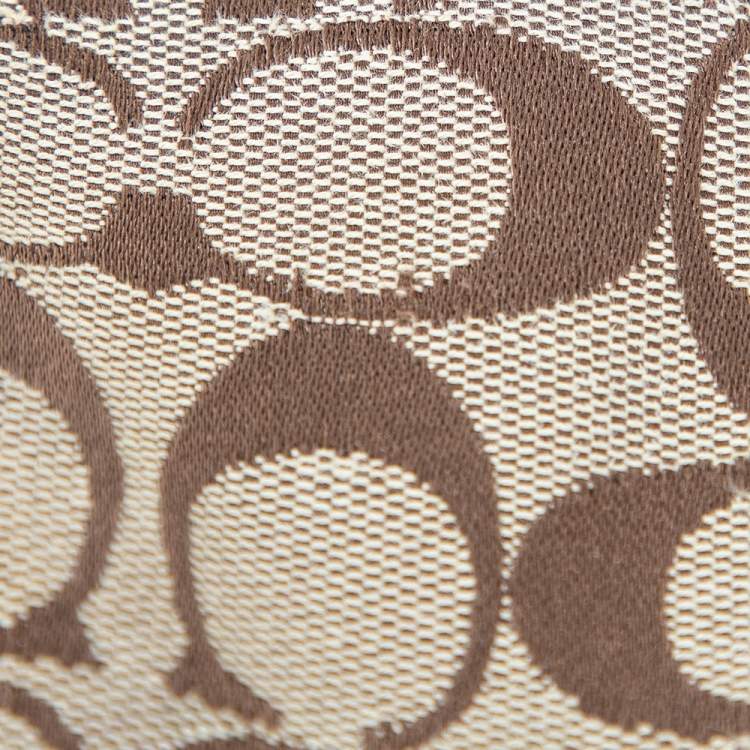 Pre Owned Coach Brown Signature Canvas and Leather Turnlock Wristlet