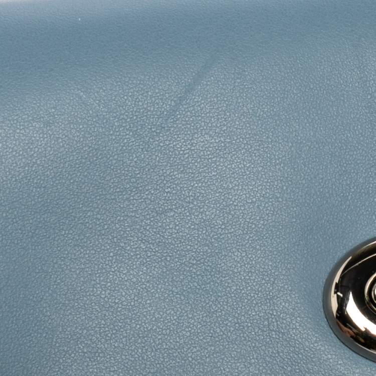 Pre Owned Coach Light Blue Leather Turn Lock Wallet on Chain 