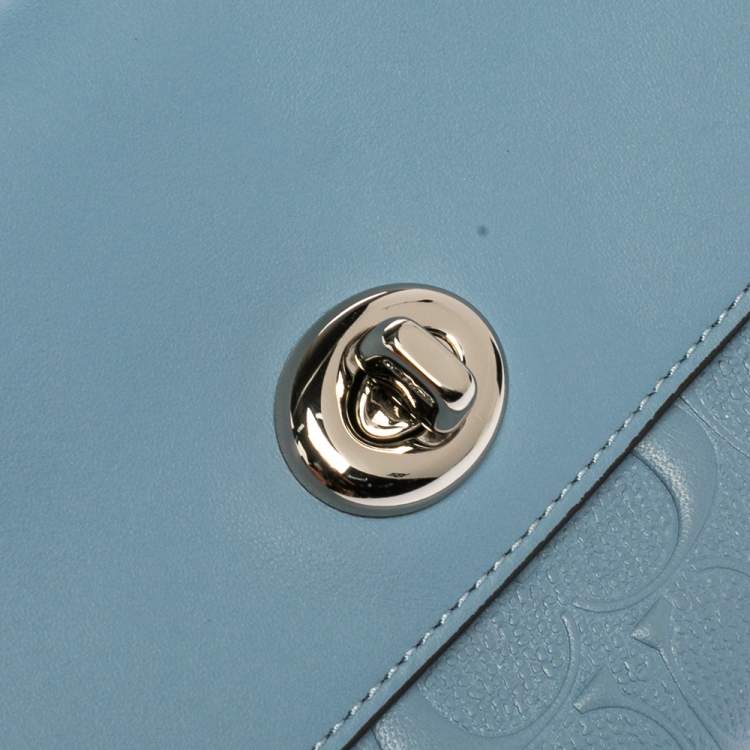 Pre Owned Coach Light Blue Leather Turn Lock Wallet on Chain 