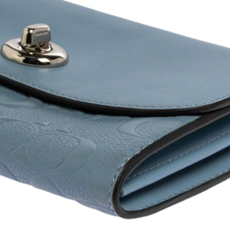 Pre Owned Coach Light Blue Leather Turn Lock Wallet on Chain 