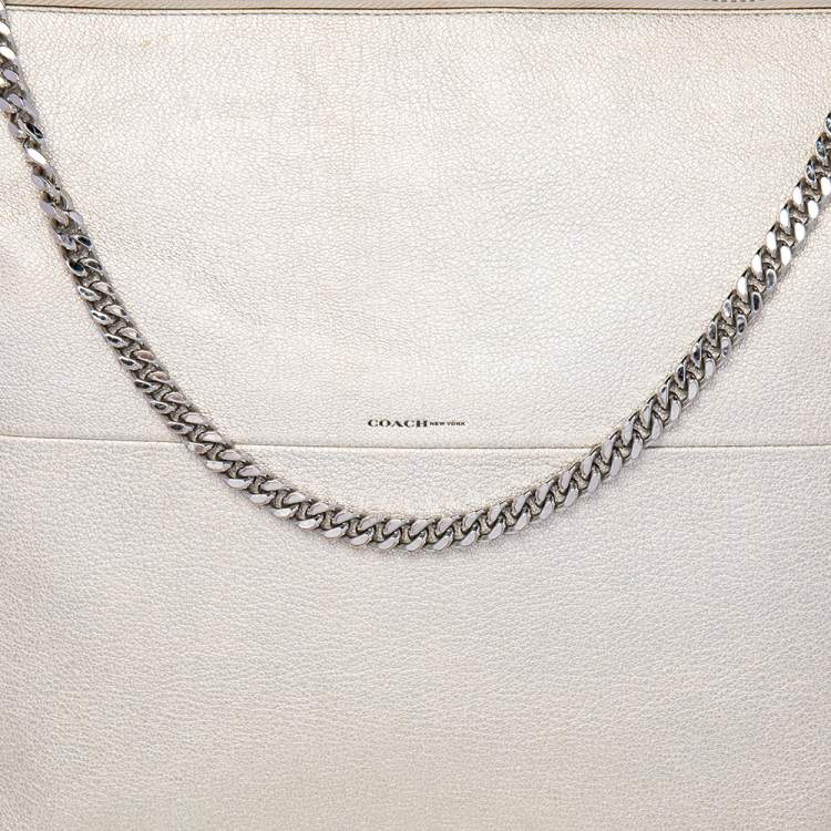 Pre Owned Coach Metallic Cream Leather High Rise Shoulder Bag
