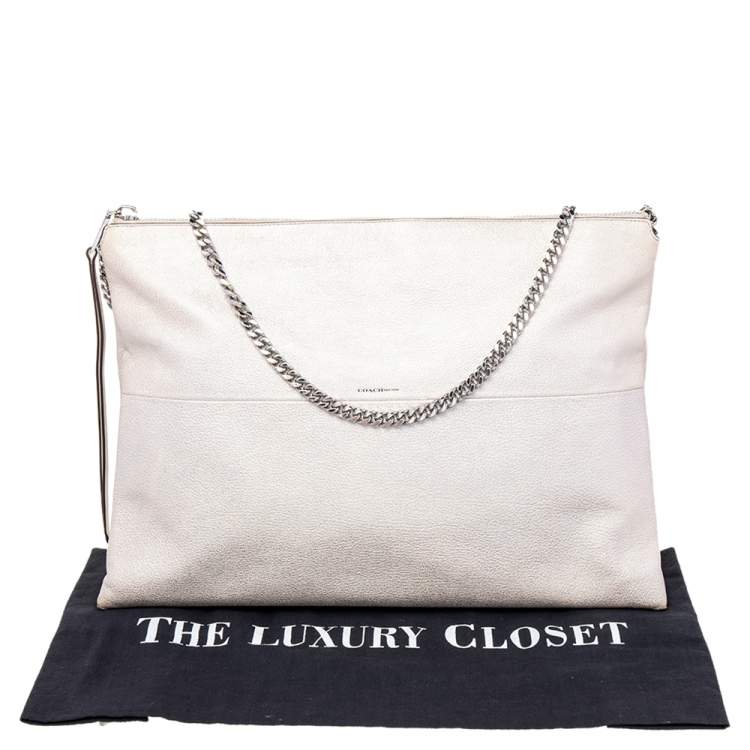 Pre Owned Coach Metallic Cream Leather High Rise Shoulder Bag