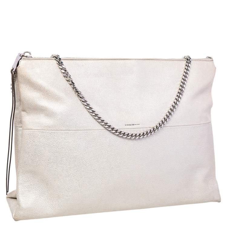Pre Owned Coach Metallic Cream Leather High Rise Shoulder Bag