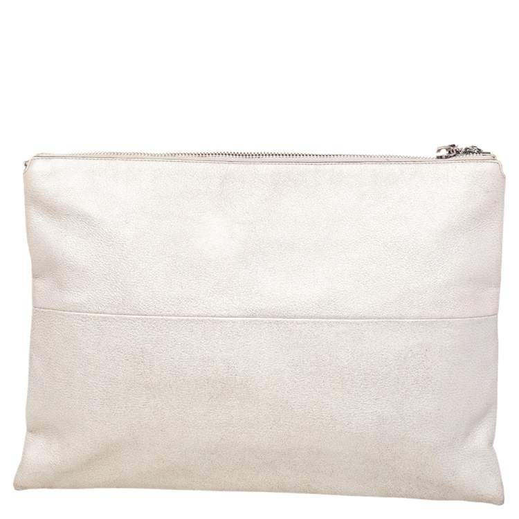 Pre Owned Coach Metallic Cream Leather High Rise Shoulder Bag