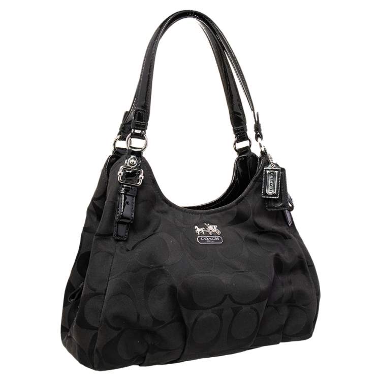 Pre Owned Coach Black Op Art Signature Canvas and Leather Madison Abigail Tote