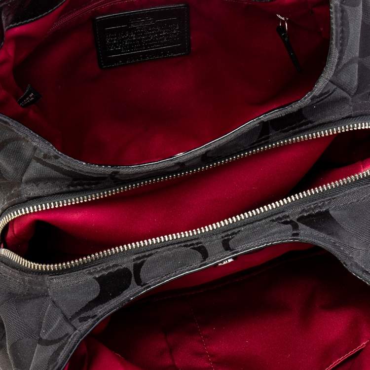 Pre Owned Coach Black Op Art Signature Canvas and Leather Madison Abigail Tote