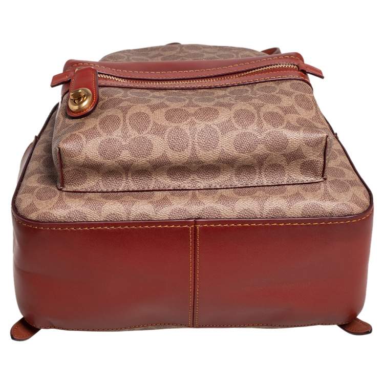 Pre Owned Coach Beige/Brown Signature Coated Canvas and Leather Campus Backpack